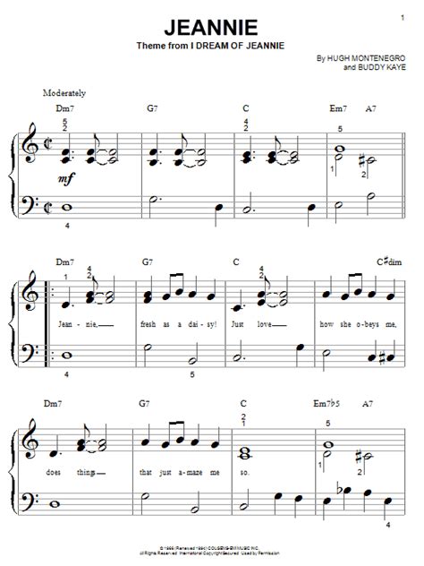 Jeannie (theme from I Dream Of Jeannie) sheet music by Hugh Montenegro (Piano (Big Notes) – 51908)