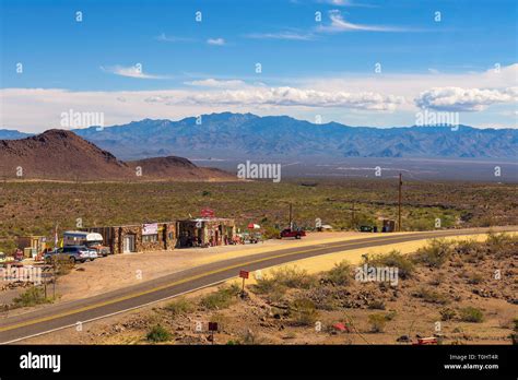 Aerial view of the historic route 66 and the Cool Springs gas station ...