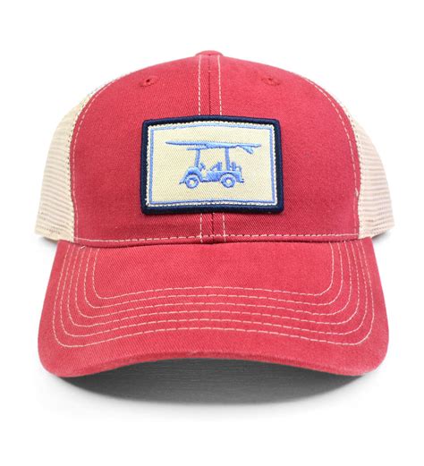 Embroidered Logo Hat in Red - Cool Trucker Hat - Bald Head Blues