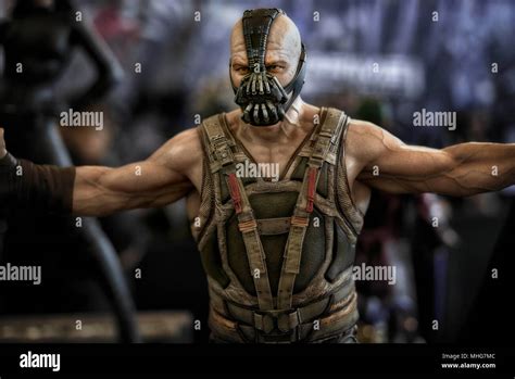 Bane Tom Hardy. Life-like figurine of Batman villain Bane played by Tom Hardy at the Comic Con ...