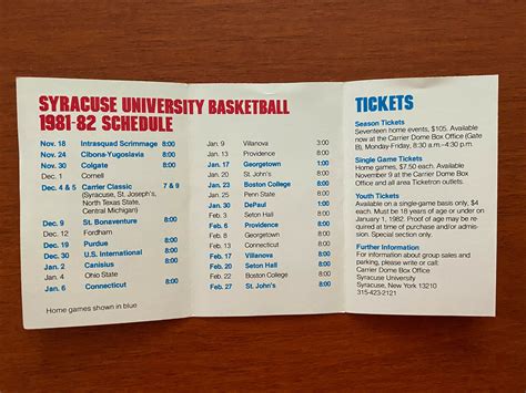 CBK 198182 SYRACUSE ORANGEMEN College Basketball Schedule University ...