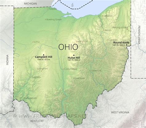 Physical map of Ohio