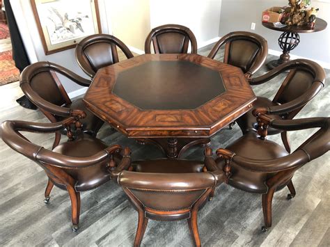 Lot - Professional Poker Table with Eight Leather Chairs