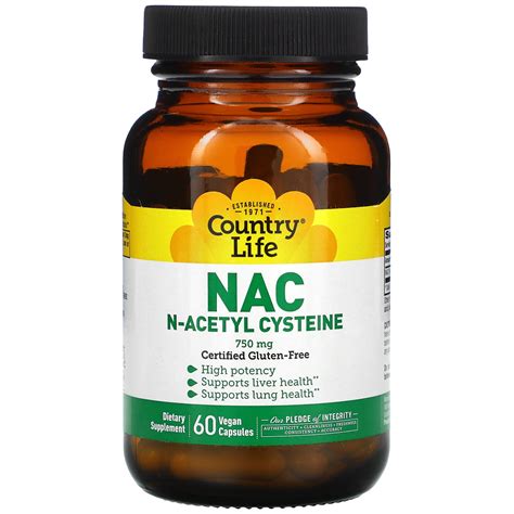 Country Life NAC, N-Acetyl Cysteine, 750 mg, 60 Vegan Capsules - Walmart.com - Walmart.com