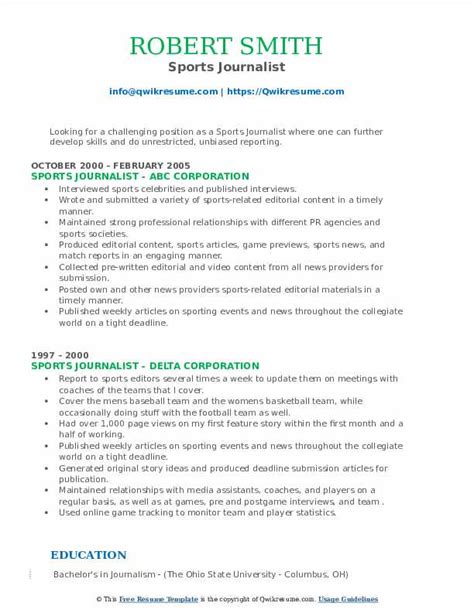 Sports Journalist Resume Samples | QwikResume