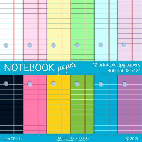 printable digital notebook paper in pastel & by LaurelingStudios