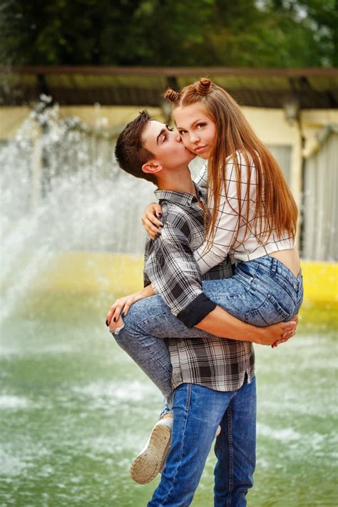 Enamoured Teenagers Big Hug. Stock Image - Image of lifestyle, activity ...