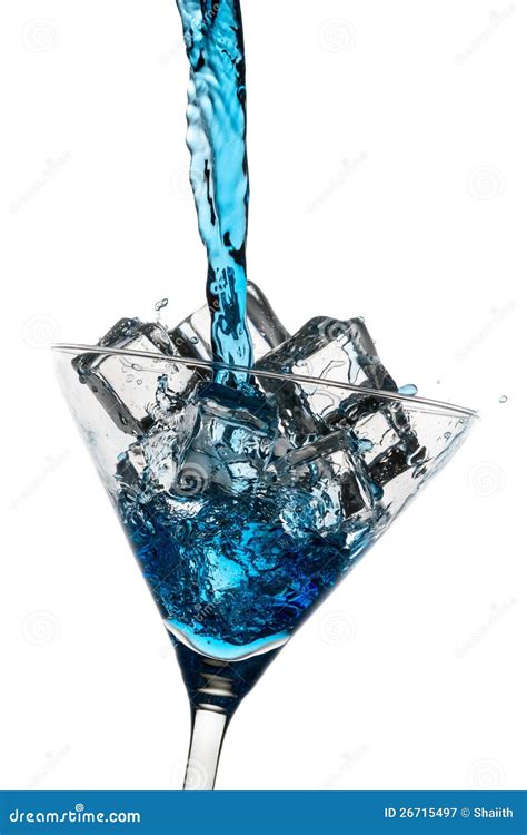 Blue Drink Poured Into A Glass With Ice Cubes Royalty Free Stock ...