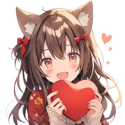 Premium Photo | Anime girl holding a heart shaped object with a cat ears on it generative ai