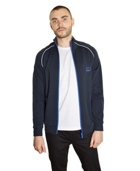 Dark Blue Track Jacket With Contrasting Piping