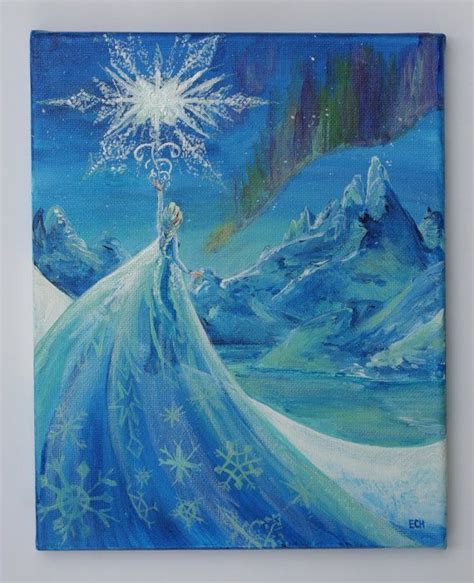 Elsa Painting (Do on vertical canvas, going up: Elsa, snowy mountains ...