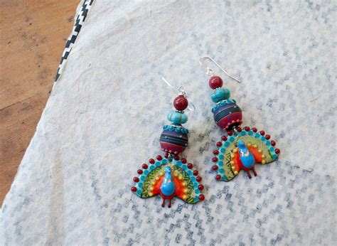 Colorful Peacock Earrings Artisan Hand Torched Enamel - Etsy