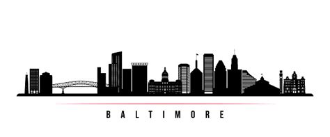 Baltimore Skyline Horizontal Banner Black And White Silhouette Of ...