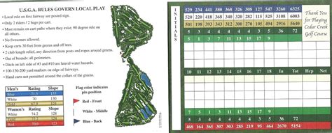 Scorecard - Cedar Creek Golf Course