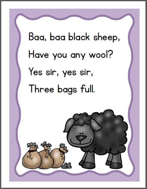 Baa Baa Black Sheep Nursery Rhyme Packet - Mamas Learning Corner