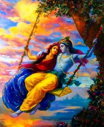 Lord Krishna And Radha On Swing