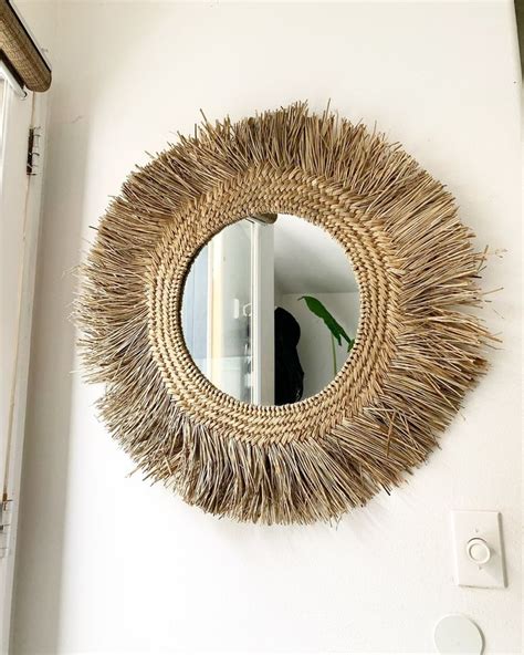 Amazing Natural Round Seagrass Rattan Art Mirror | Mirror, Lake house interior, Round mirrors