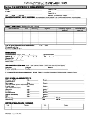 Physical Examination Form Template Database