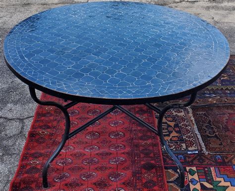 Round Moroccan Mosaic Table, Tamegroute Blue For Sale at 1stDibs
