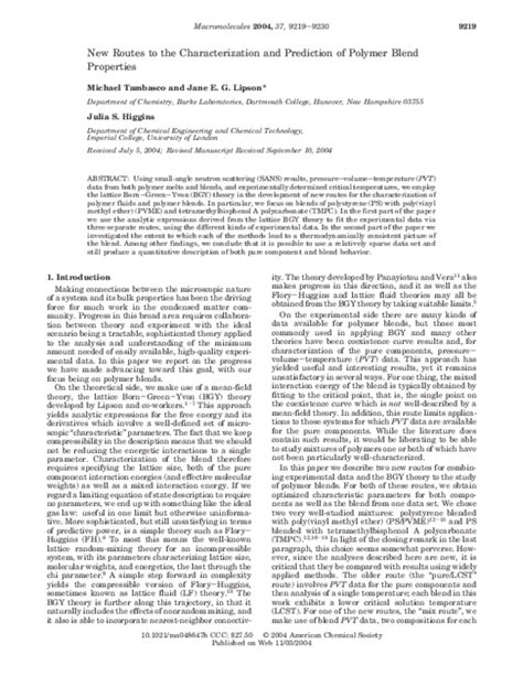 (PDF) New Routes to the Characterization and Prediction of Polymer Blend Properties | Michael ...