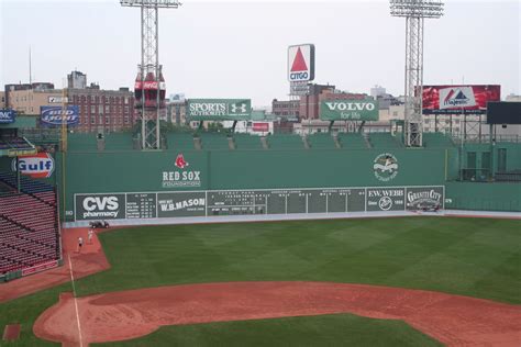 The Green Monster in left field of Fenway park. It is 37 feet high and 240 feet long. It towers ...