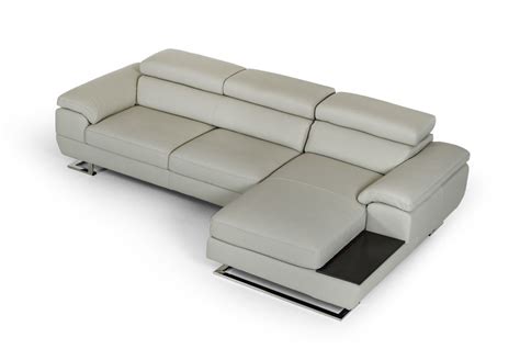 Modern Adjustable Headrests Steel Legs Grey Leather Sectional Sofa | Grey leather sectional ...