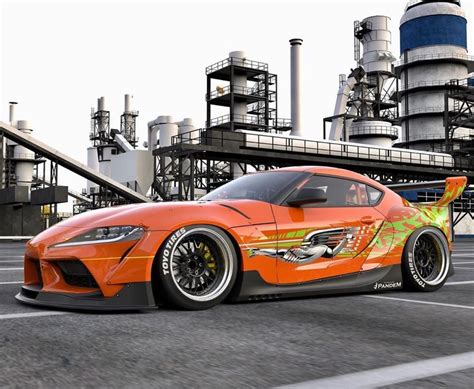 A rendering of the new Toyota Supra in the style of the famous orange Supra from the Fast ...