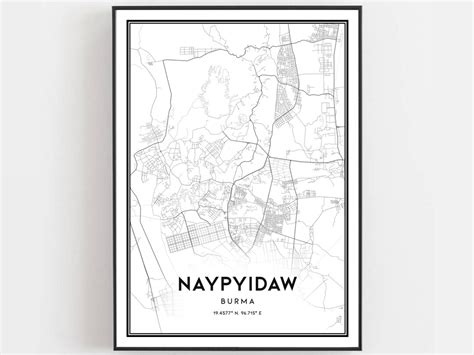 Naypyidaw Map Print, Naypyidaw Map Poster Wall Art, Naypyidaw City Map ...