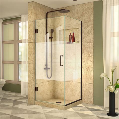 DreamLine SHEN-24330340-HFR-06 Oil Rubbed Bronze Hinged Shower Enclosure W/ Half Frosted Glass ...