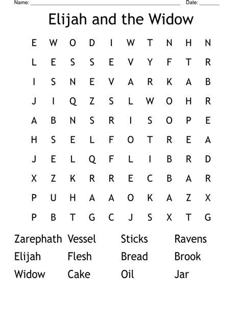 Elijah And The Widow Word Search