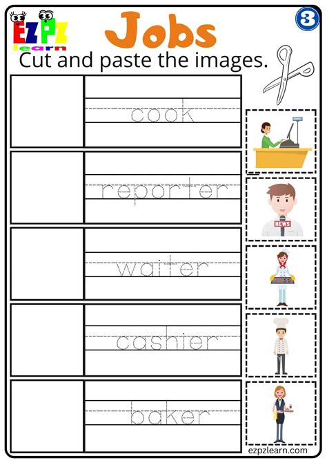 G3 Careers Jobs Cut and Paste Worksheet for ESL and K5 Students PDF Download - Ezpzlearn.com