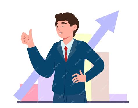 Premium Vector | Man with growth chart concept young guy at background of graph and diagram ...