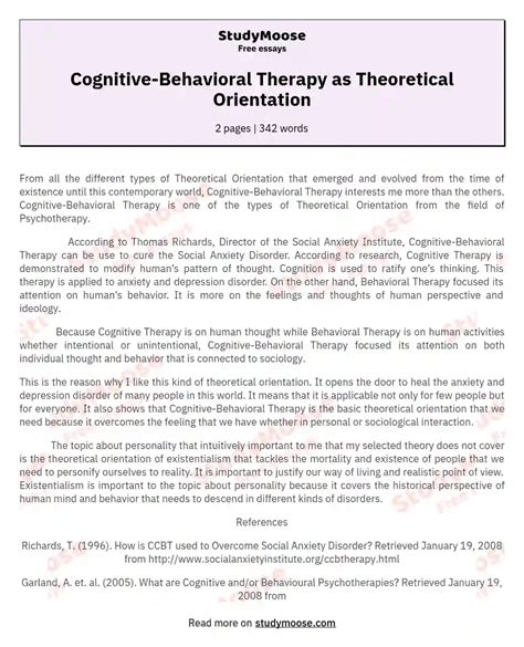 Cognitive-Behavioral Therapy as Theoretical Orientation Free Essay Example