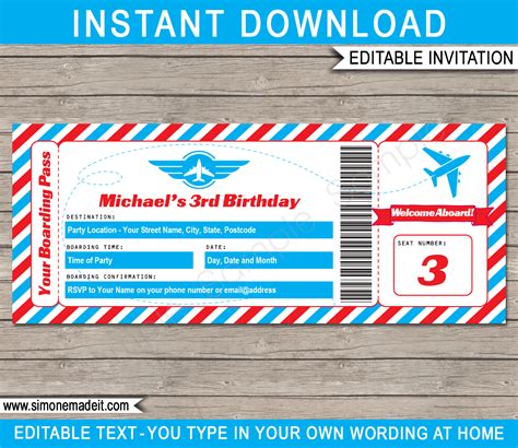 Airplane Ticket Invitations Template | DIY Printable Boarding Pass Invite