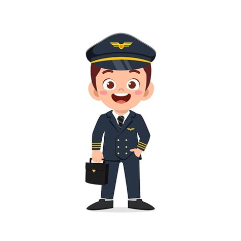 Premium Vector | Happy cute little kid boy wearing pilot uniform