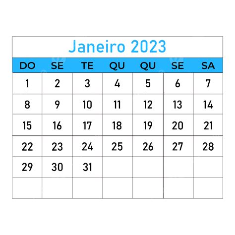 Calendar January 2023 Vector Hd Images, January 2023 Portuguese ...