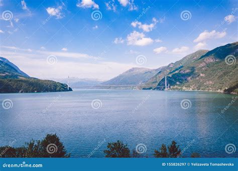 Hardanger Bridge. Hardangerbrua Connecting Two Sides of Hardangerfjorden. Norway Hardangerfjord ...