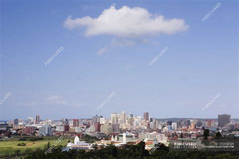 Clouds over Durban city skyline, South Africa, Africa — highrises, copy ...