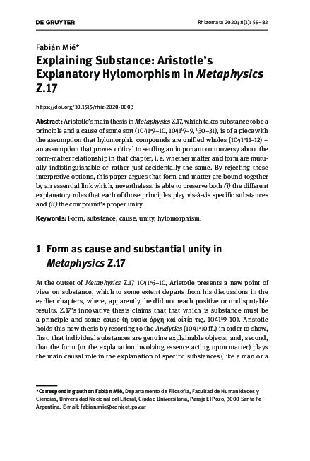 (PDF) Explaining Substance: Aristotle's Explanatory Hylomorphism in ...