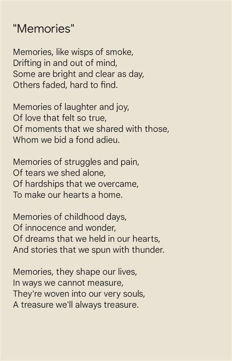 a poem written in black and white with the words memories