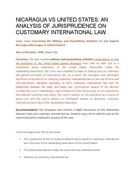 Nicaragua Vs US Case | PDF | Treaty | Public International Law