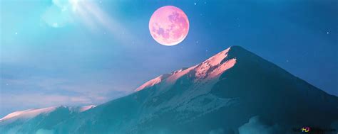 Mountain View With Moonrise 4K wallpaper download