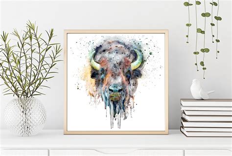 Buffalo Head Watercolor Portrait American Bison Printable - Etsy