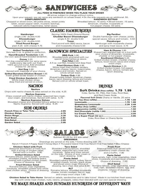 Ivanhoes menu in Upland, Indiana, USA