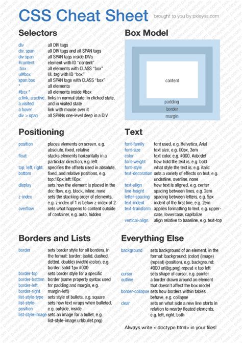 Javascript css html cheat sheet - gawermatch