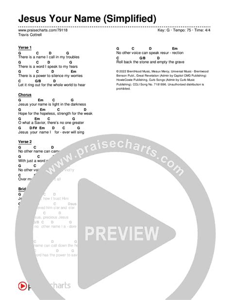 Jesus Your Name (Simplified) Chords PDF (Travis Cottrell) - PraiseCharts