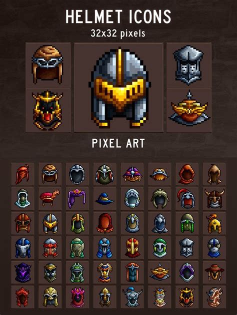 Helmet Pixel Art Game Icons Download - CraftPix.net | Pixel art games, Game art, Pixel art