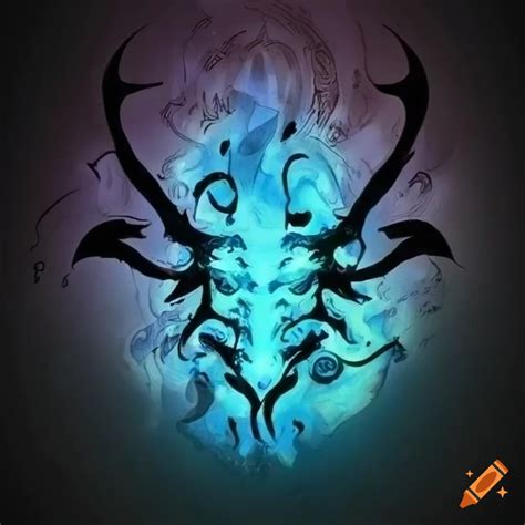 Abstract tauren shaman symbol in black, white, and blue on light background on Craiyon