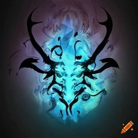 Abstract tauren shaman symbol in black, white, and blue on light ...