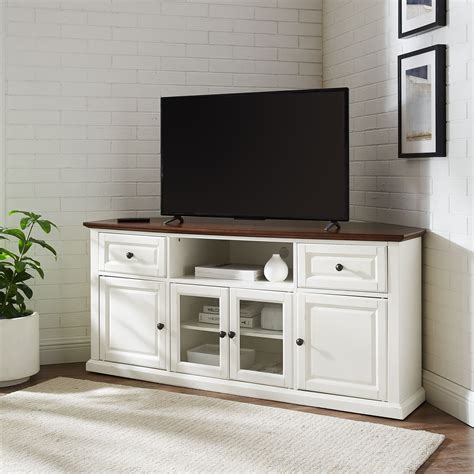 Crosley 60" Corner TV Stand, White | Rak, Meja, Minimalis